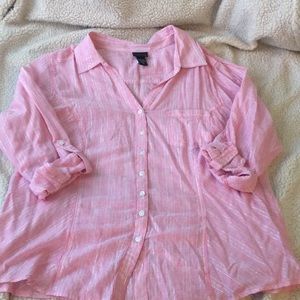 Pink and white striped Torrid button up